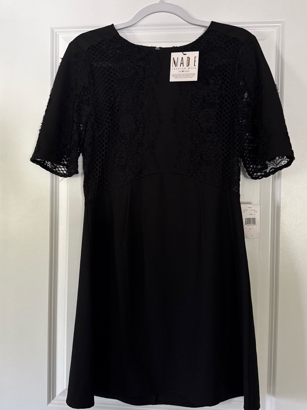 Made Womens Black Lace-Detail Midi Dress